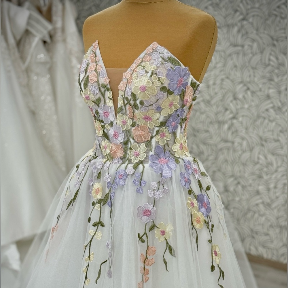 Floral Embroidered Tulle Formal Dress